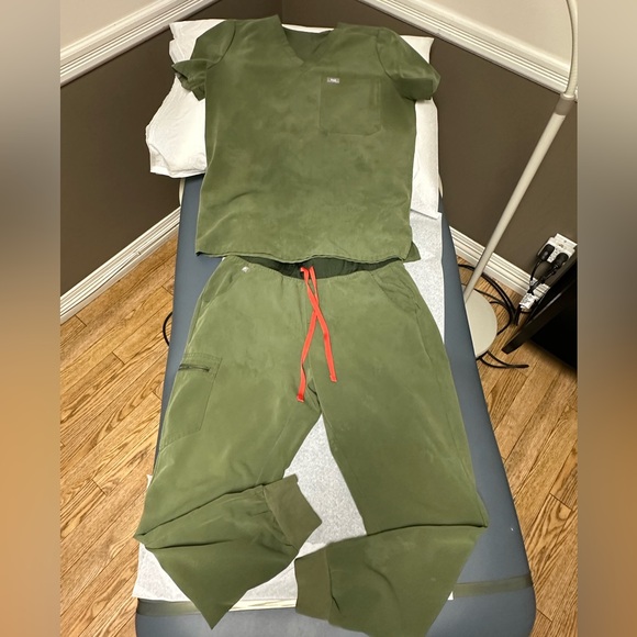 Figs Pants - Figs Olive Green scrubs. Ok condition. Discolored from washing.
